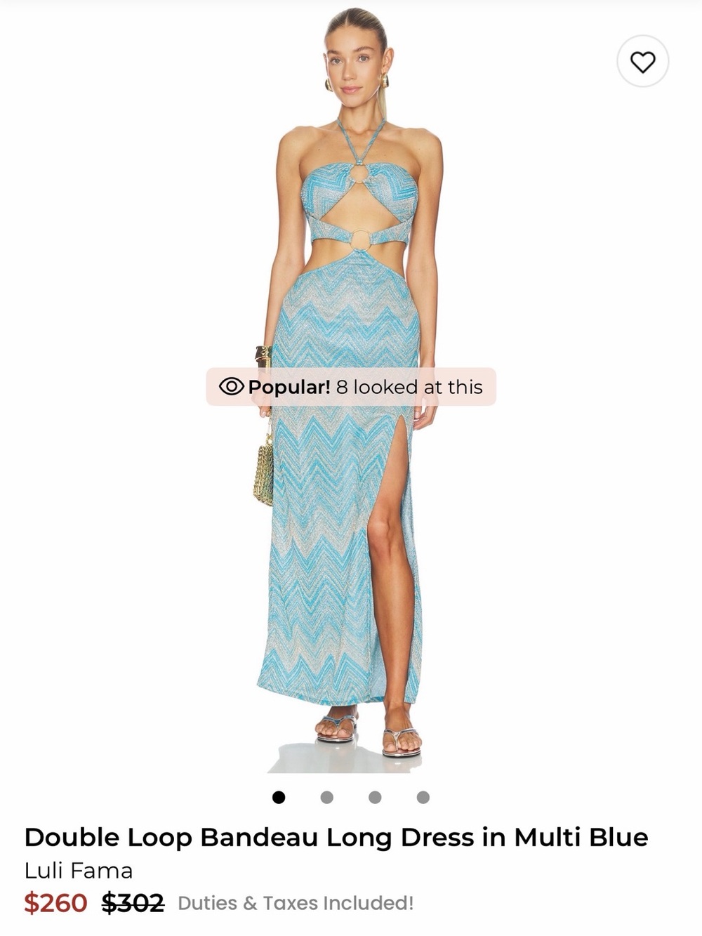 Luli Fama Aqua Chevron Cutout Bandeau Maxi Dress